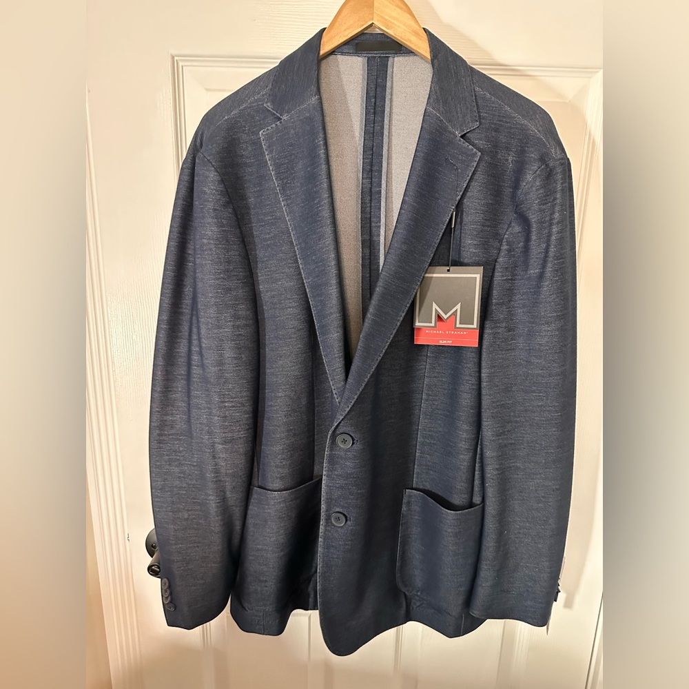 NWT Michael Strahan Stretch Slim Fit Navy Sports Coat - 46R